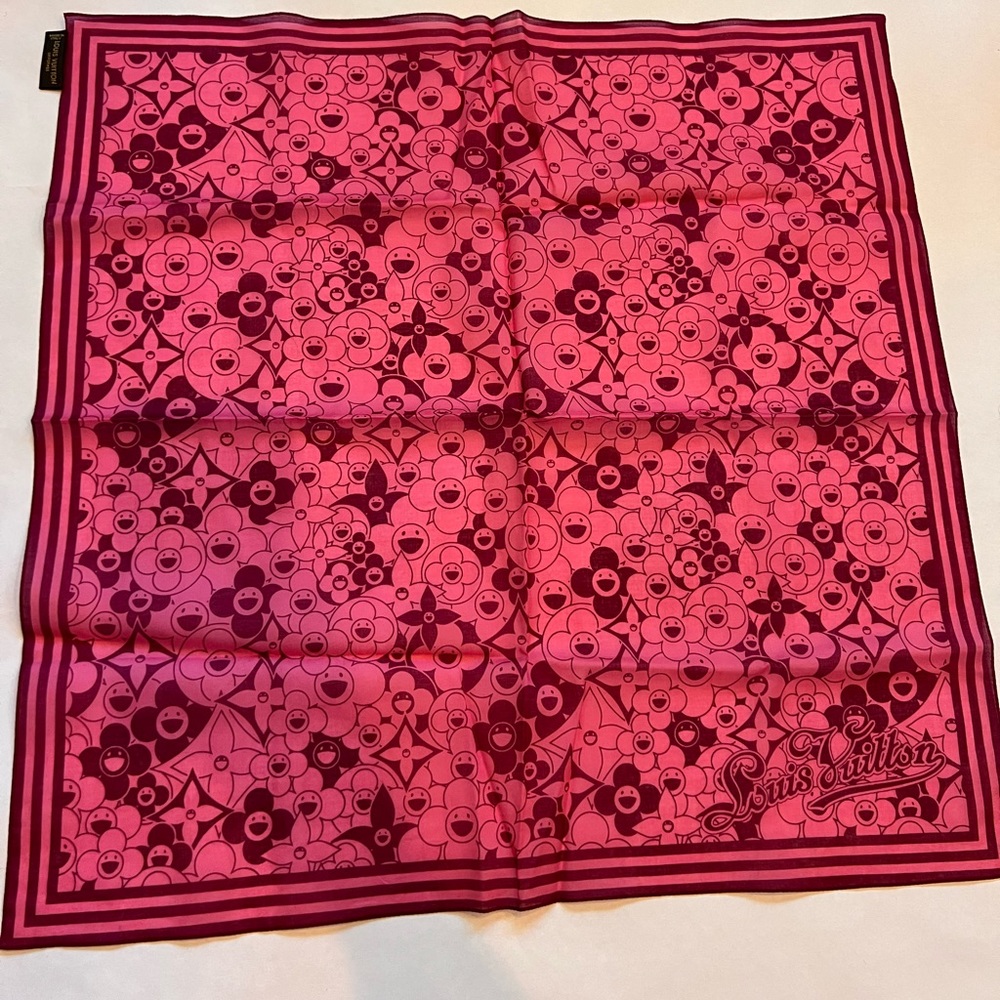 LOUIS VUITTON Cotton Cosmic Blossom Bandana in Pink. $450